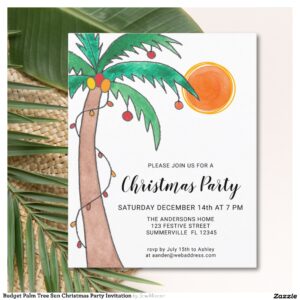 Budget Palm Tree Sun Christmas Party Invitation