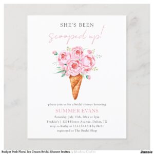 Budget Pink Floral Ice Cream Bridal Shower Invites