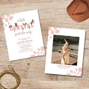 Budget Pink Western Photo Baby Girl Shower Invites