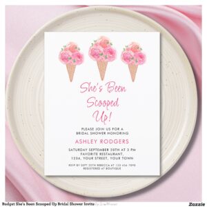 Budget She's Been Scooped Up Bridal Shower Invite
