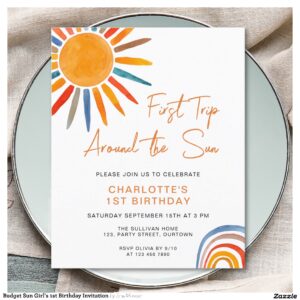 Budget Sun Girl's 1st Birthday Invitation