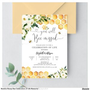 Bumble Honey Bee Celebration of Life Memorial Invitation