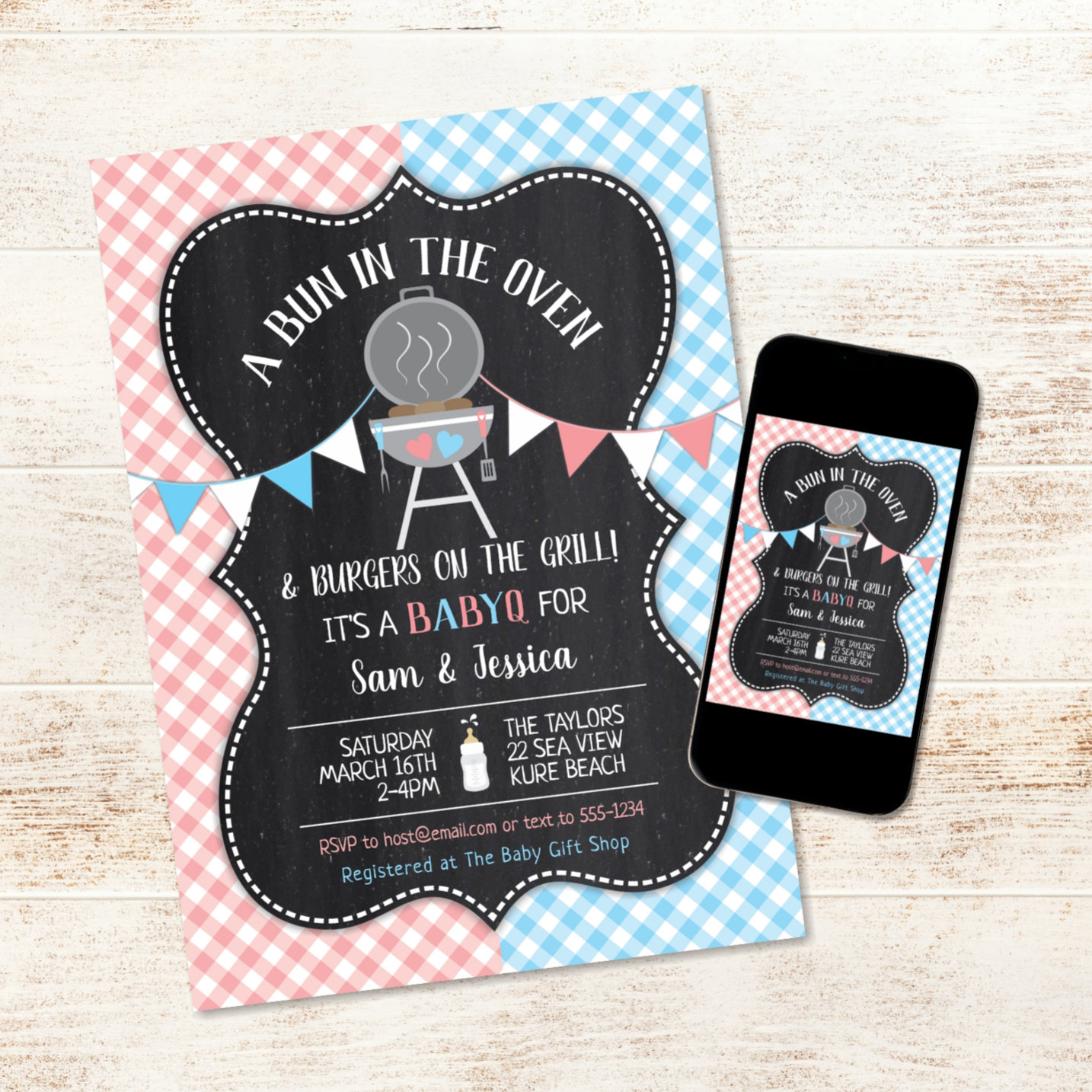 Bun in the Oven Gender Reveal Baby Shower Invitation