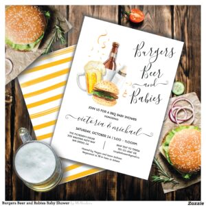 Burgers Beer and Babies Baby Shower Invitation