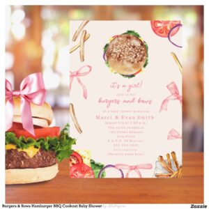 Burgers & Bows Hamburger BBQ Cookout Baby Shower Invitation