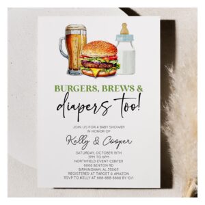 Burgers Brews and Diapers Too! Baby Shower Invitation