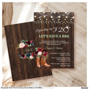 Burgundy Pink Floral Cowboy Boots Before I DO BBQ Invitation