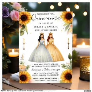By Fun Joy Lily Twin Dual Joint Double Quinceanera Invitation