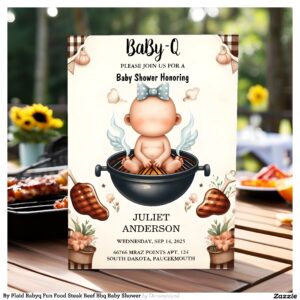 By Plaid Babyq Fun Food Steak Beef Bbq Baby Shower Invitation