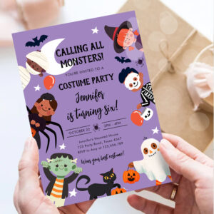 Calling All Monsters Halloween Costume Birthday Invitation