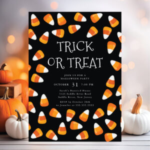 Candy Corn Trick or Treat Halloween Invitation