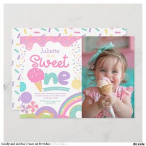 Candyland and Ice Cream 1st Birthday Invitation