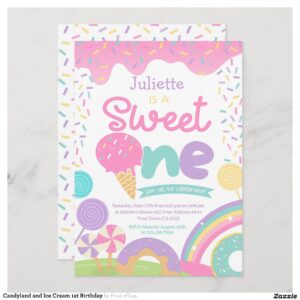 Candyland and Ice Cream 1st Birthday Invitation