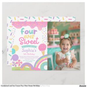 Candyland and Ice Cream Four Ever Sweet Birthday Invitation