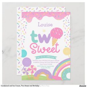 Candyland and Ice Cream, Two Sweet 2nd Birthday Invitation