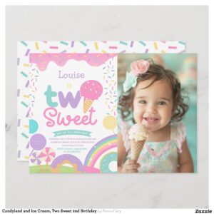 Candyland and Ice Cream, Two Sweet 2nd Birthday Invitation