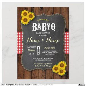 Chalk BaByQ BBQ Baby Shower Red Wood Invite