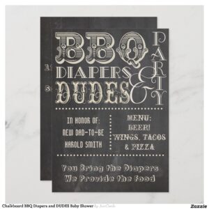 Chalkboard BBQ Diapers and DUDES Baby Shower Invitation