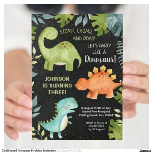 Chalkboard Dinosaur Birthday Invitation