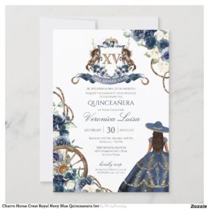 Charro Horse Crest Royal Navy Blue Quinceanera Inv Invitation