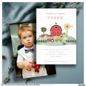 Chic Barnyard Farm Animal Any Age Photo Birthday Invitation