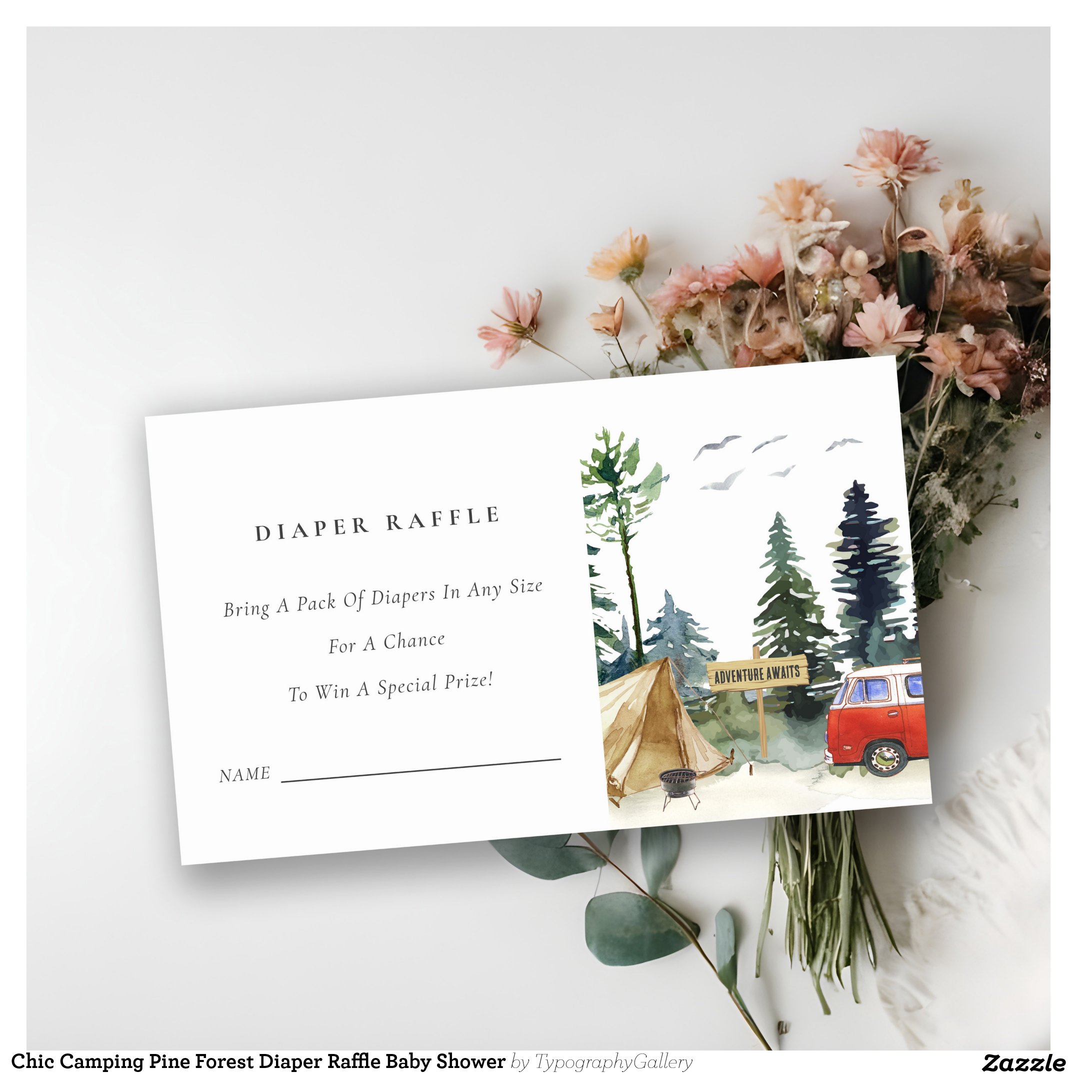 Chic Camping Pine Forest Diaper Raffle Baby Shower Enclosure Card