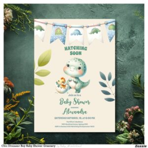 Chic Dinosaur Boy Baby Shower Greenery Invitation