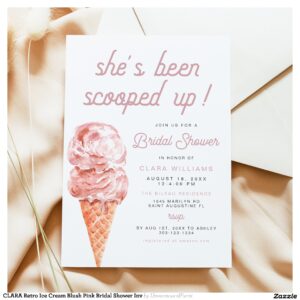 CLARA Retro Ice Cream Blush Pink Bridal Shower Inv Invitation