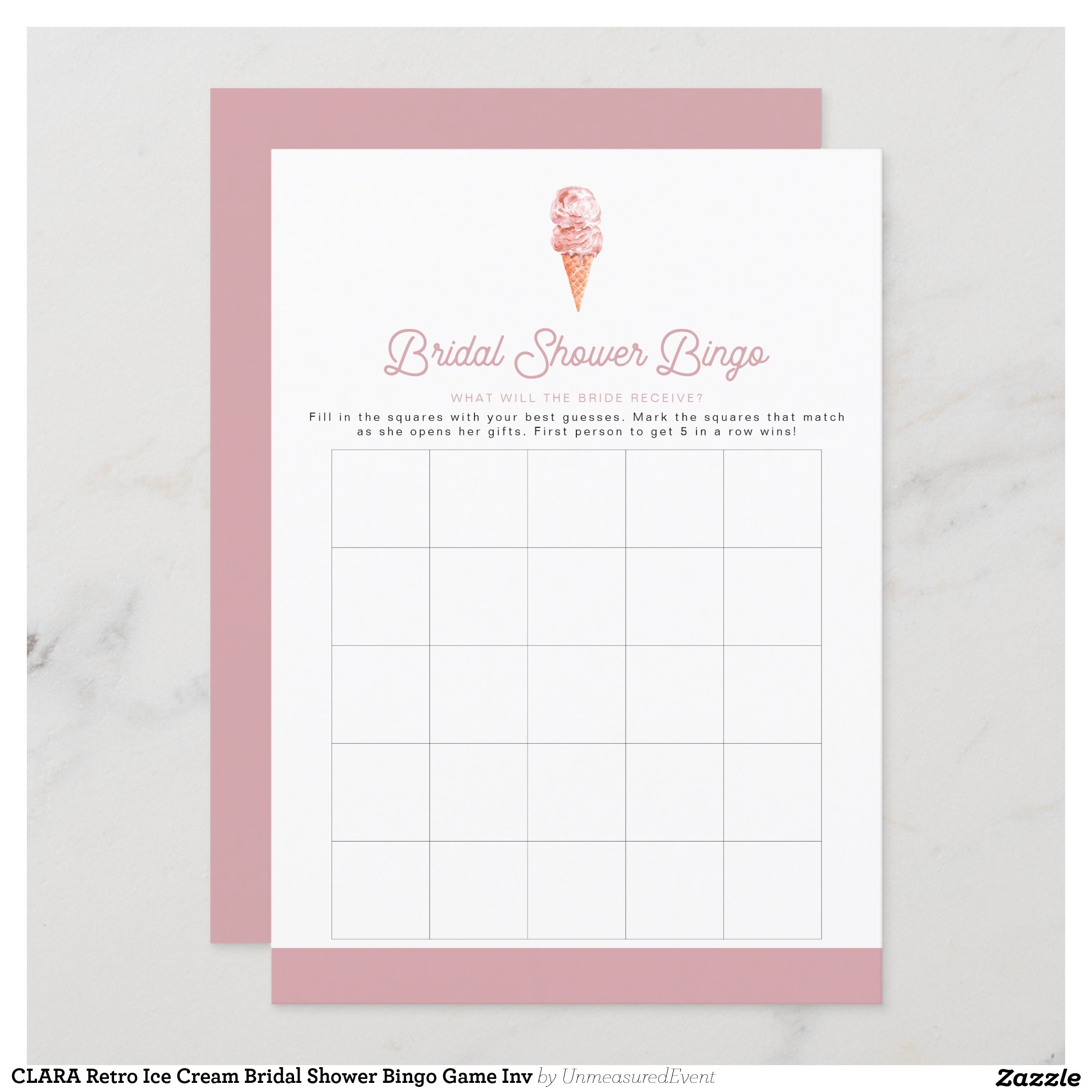 CLARA Retro Ice Cream Bridal Shower Bingo Game Inv Invitation
