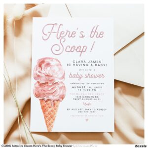 CLARA Retro Ice Cream Here's The Scoop Baby Shower Invitation