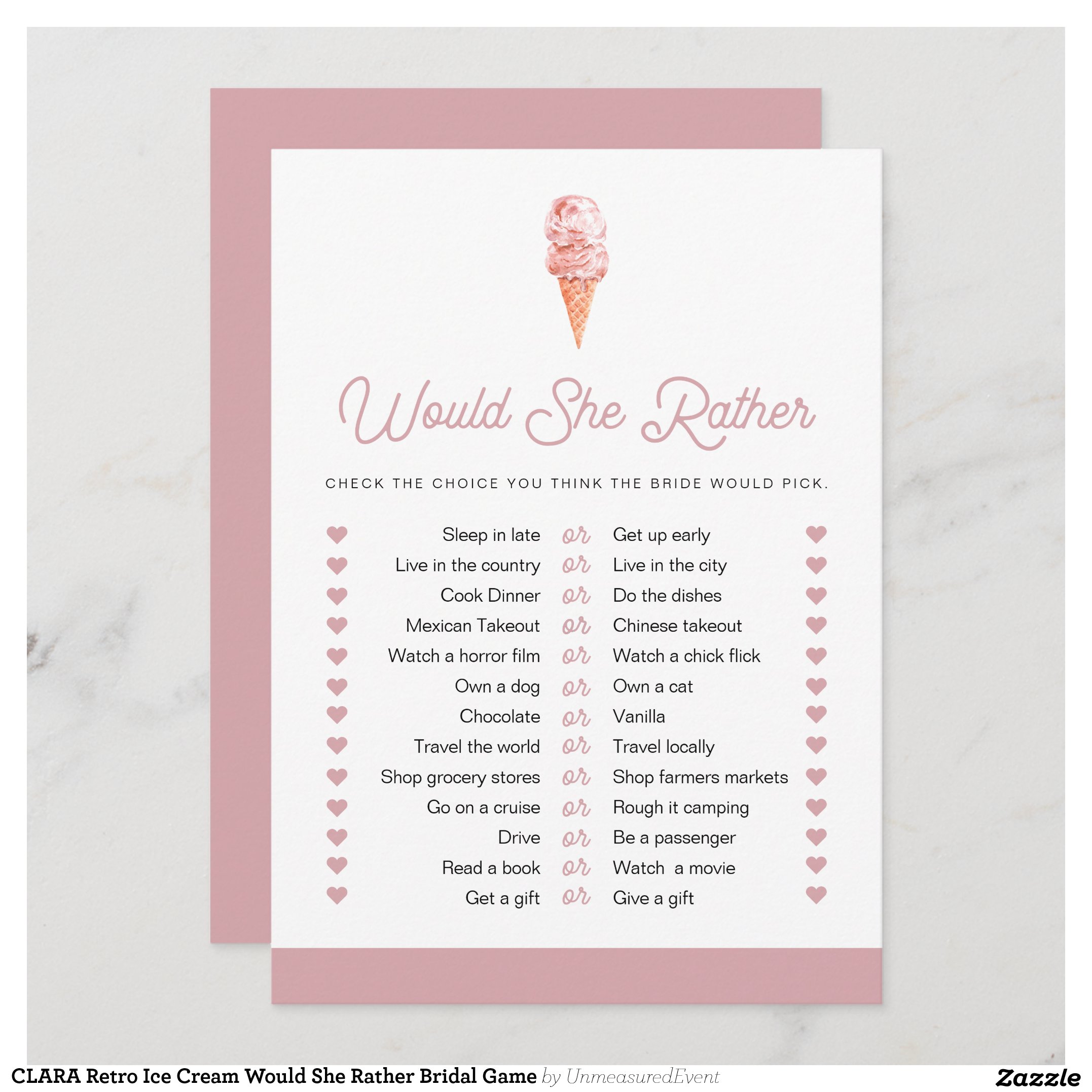 CLARA Retro Ice Cream Would She Rather Bridal Game Invitation