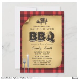 Classic Gingham Pig Roast BBQ Baby Shower Invitation