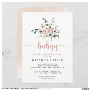 Classic Pink Rose BabyQ Baby Shower Barbecue Invitation