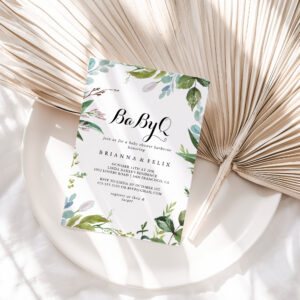 Classy Greenery BabyQ Baby Shower Barbecue Invitation
