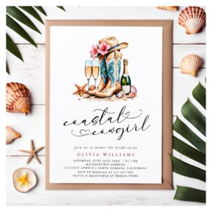Coastal Cowgirl Modern Watercolor Bridal Shower Invitation