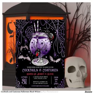 Cocktails and Costumes Halloween Black Widow Invitation