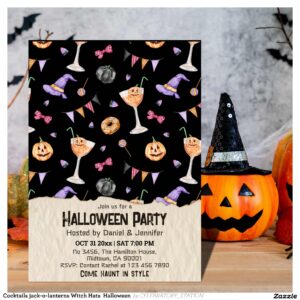 Cocktails jack-o-lanterns Witch Hats Halloween Invitation