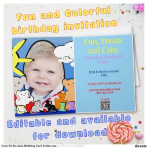 Colorful 1 Photo 1st Birthday Invitation