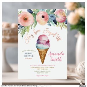 Colorful Flowers Ice Cream Bridal Shower Party Invitation