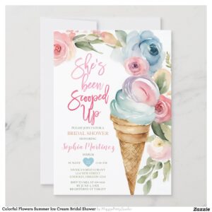 Colorful Flowers Summer Ice Cream Bridal Shower Invitation