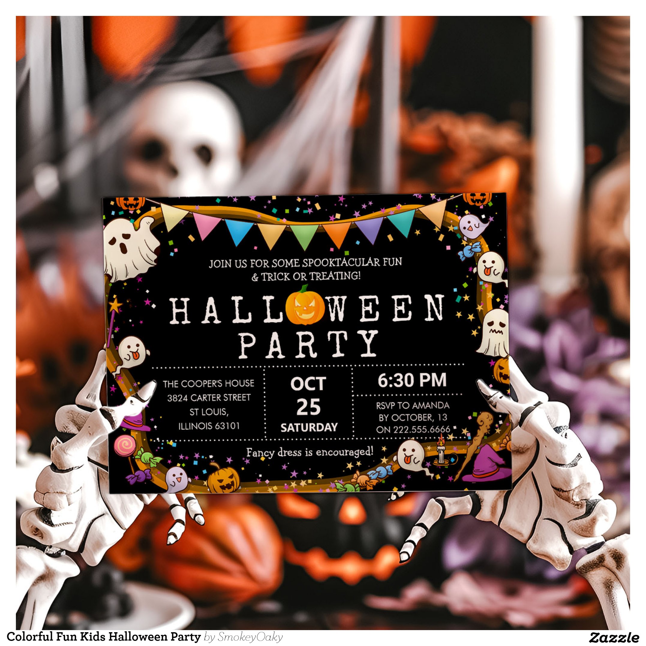 Colorful Fun Kids Halloween Party Invitation