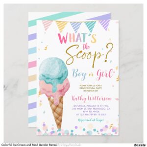 Colorful Ice Cream and Fund Gender Reveal Invitation