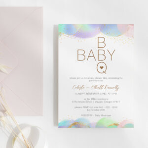 Colorful Rainbow Bubbles White BBQ Baby Shower Invitation