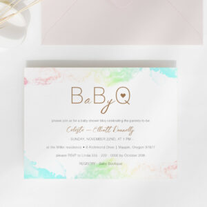 Colorful Rainbow Clouds Baby-Q BBQ Baby Shower Invitation