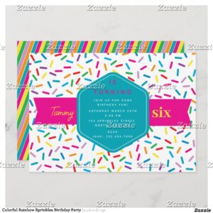 Colorful Rainbow Sprinkles Birthday Party Invitation