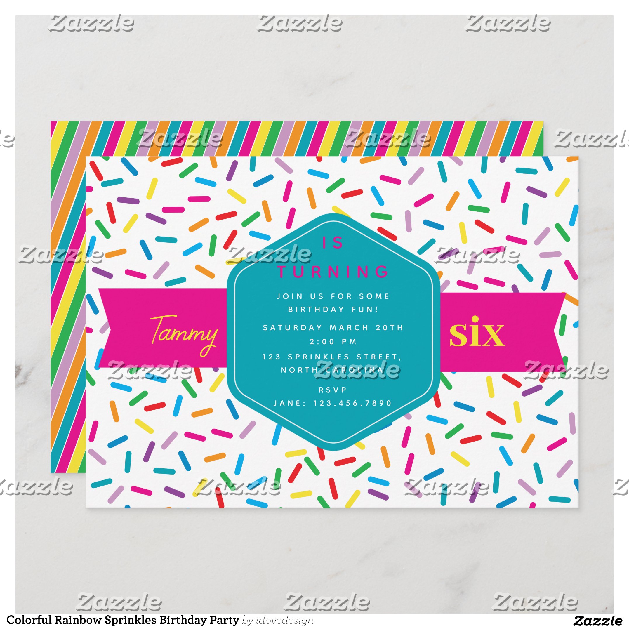 Colorful Rainbow Sprinkles Birthday Party Invitation