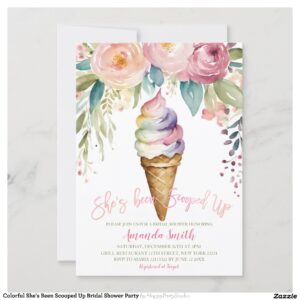 Colorful She's Been Scooped Up Bridal Shower Party Invitation