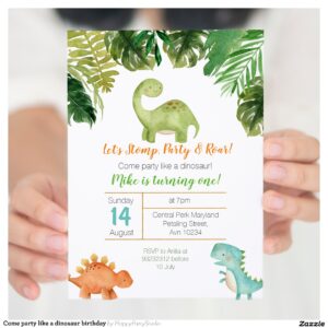 Come party like a dinosaur birthday invitation