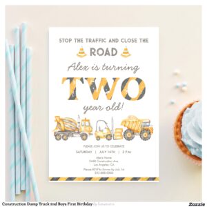 Construction Dump Truck 2nd Boys First Birthday Invitation