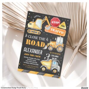 Construction Dump Truck Party Invitation